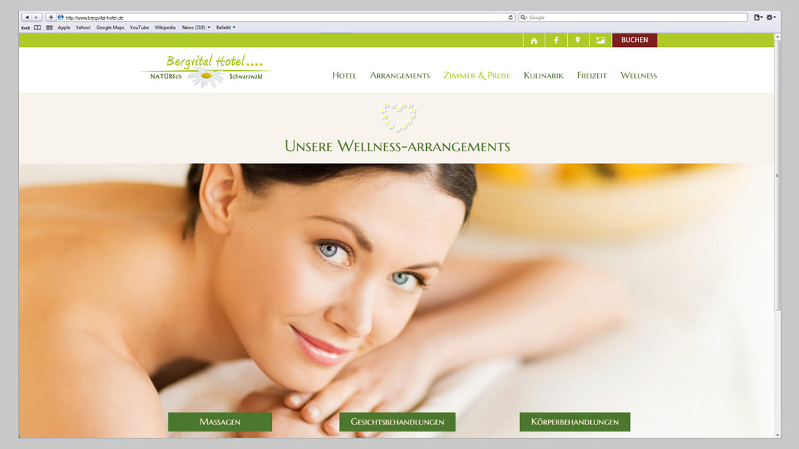 Ansicht eines Ausschnitts der Bergvital Hotel Webseite