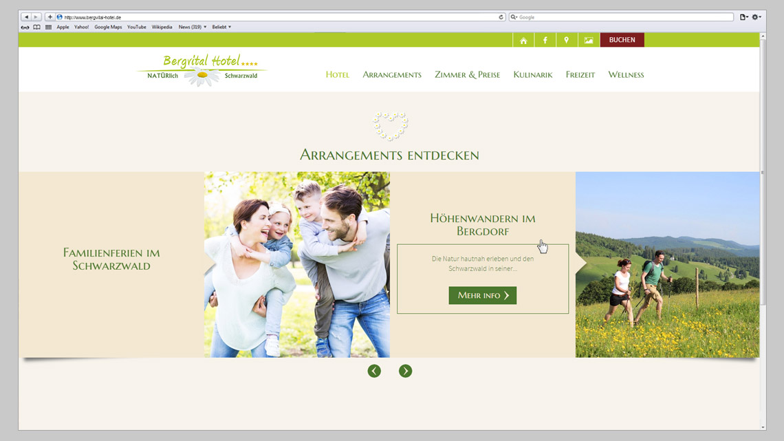 Ansicht der Bergvital Hotel Webseite als Ausschnitt