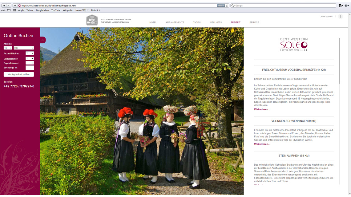 Webseitenausschnitt des Best Western Hotel Soleo