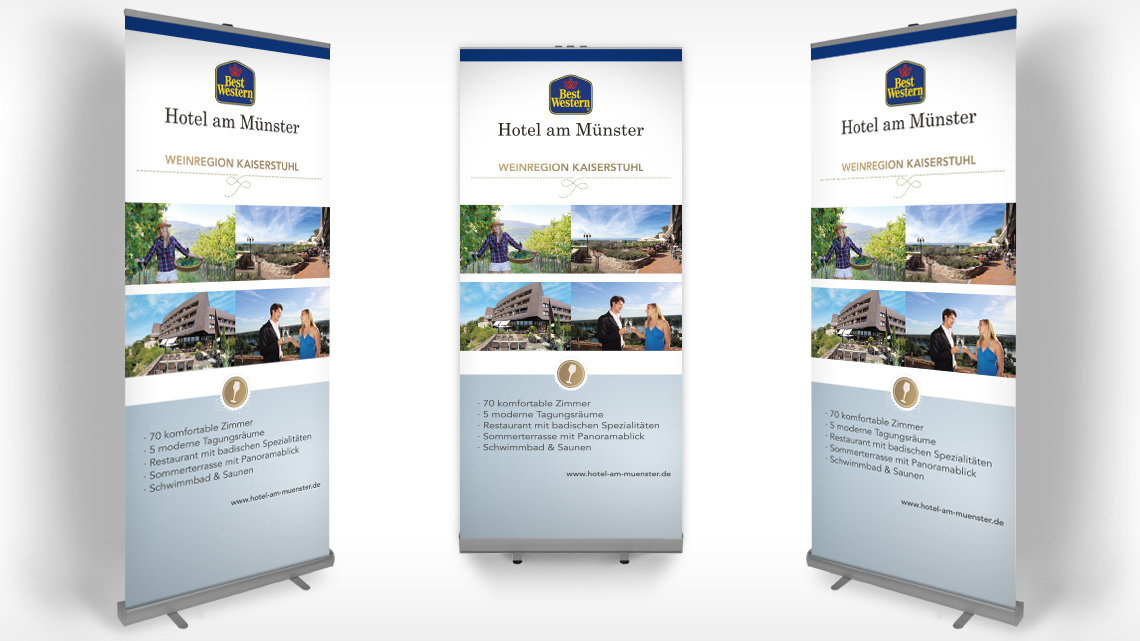 Ansicht von drei Roll-Ups des Hotel am Münster