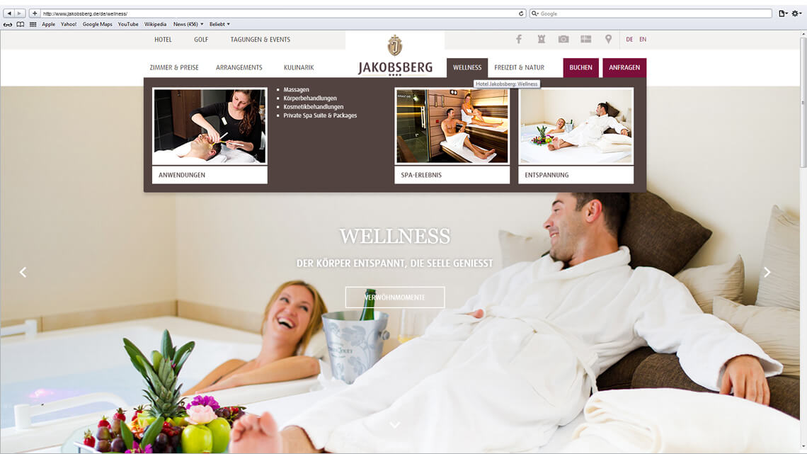 Darstellung eines Ausschnitts der Webseite des Hotel Jakobsberg zum Thema Wellness