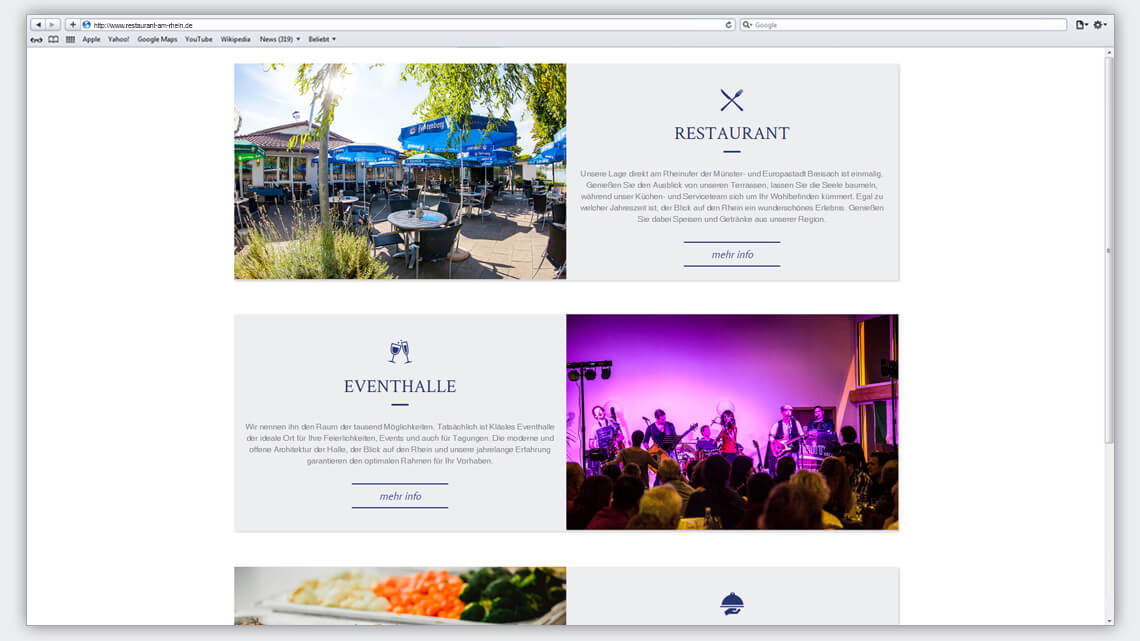Ansicht der Webseite von Kläsles Gastronomie als Bildschirmausschnitt