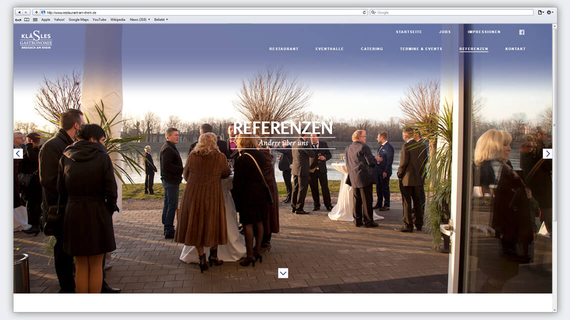 Ansicht der Webseite von Kläsles Gastronomie als Bildschirmausschnitt zum Thema Referenzen