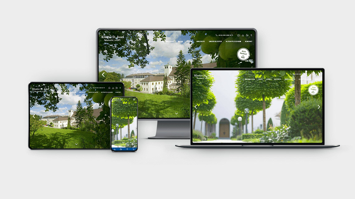 Ansicht der Webseite vom Kloster St. Joseph auf iMac, MacBook iPad und Smartphone