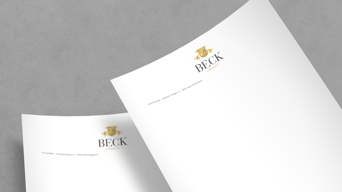Darstellung von zwei Briefpapieren im Corporate Design des Landhotels Beck