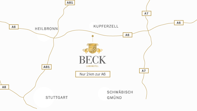 Darstellung einer Anfahrtskarte im Corporate Design des Landhotels Beck