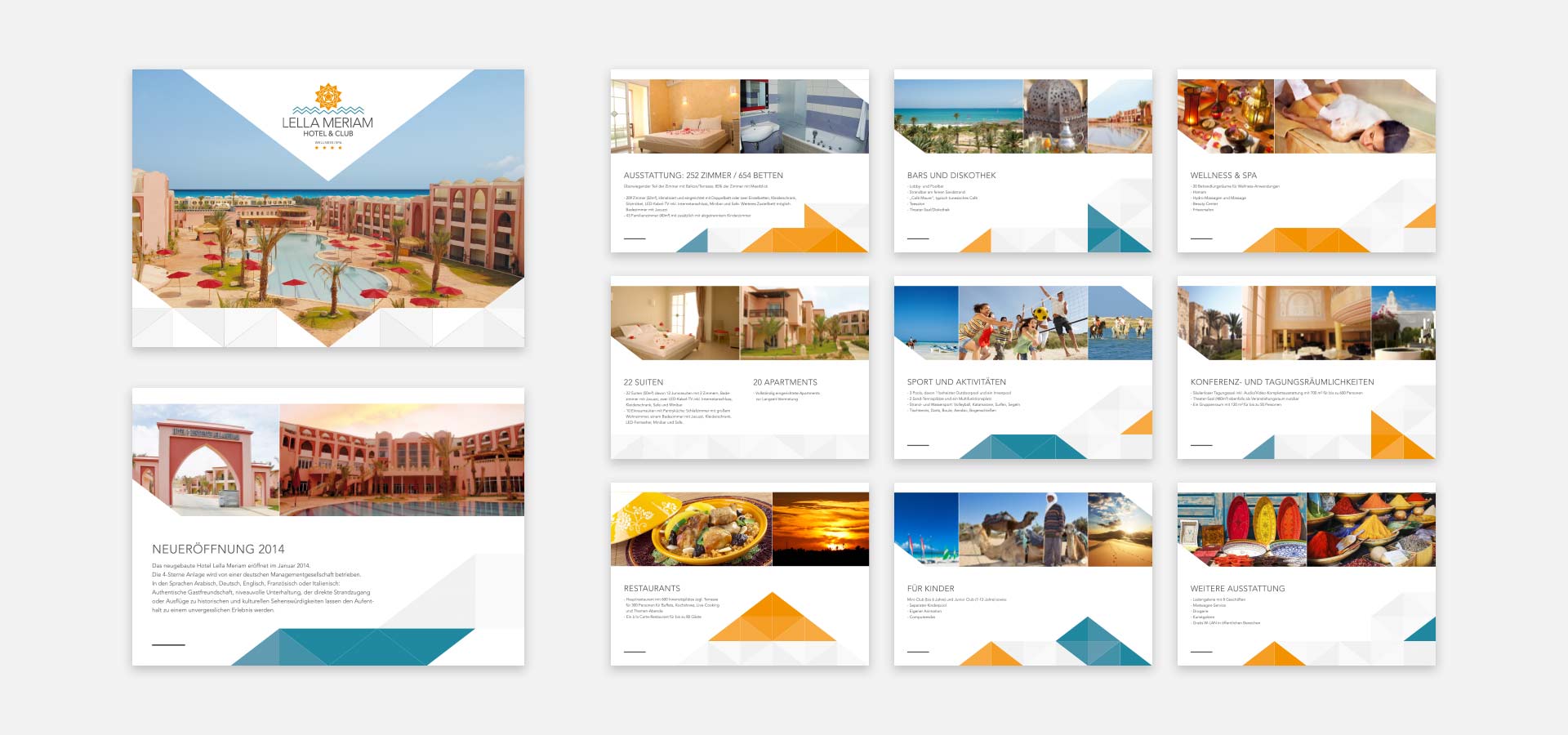 Ansicht von allen Folien der Präsentation im Corporate Design des Hotels Lella Meriam