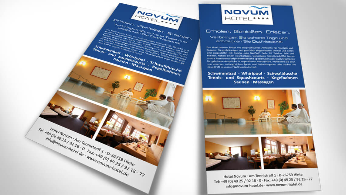 Ansicht von zwei Anzeigen in Hochformat im Corporate Design des Hotels Novum