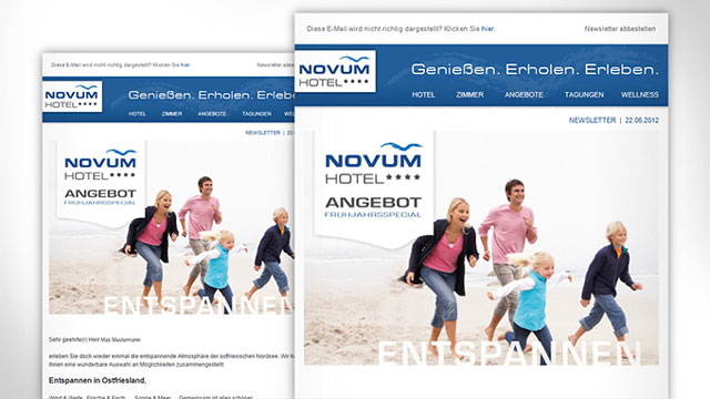 Ansicht der E-Mail-Newsletter im Corporate Design vom Hotel Novum