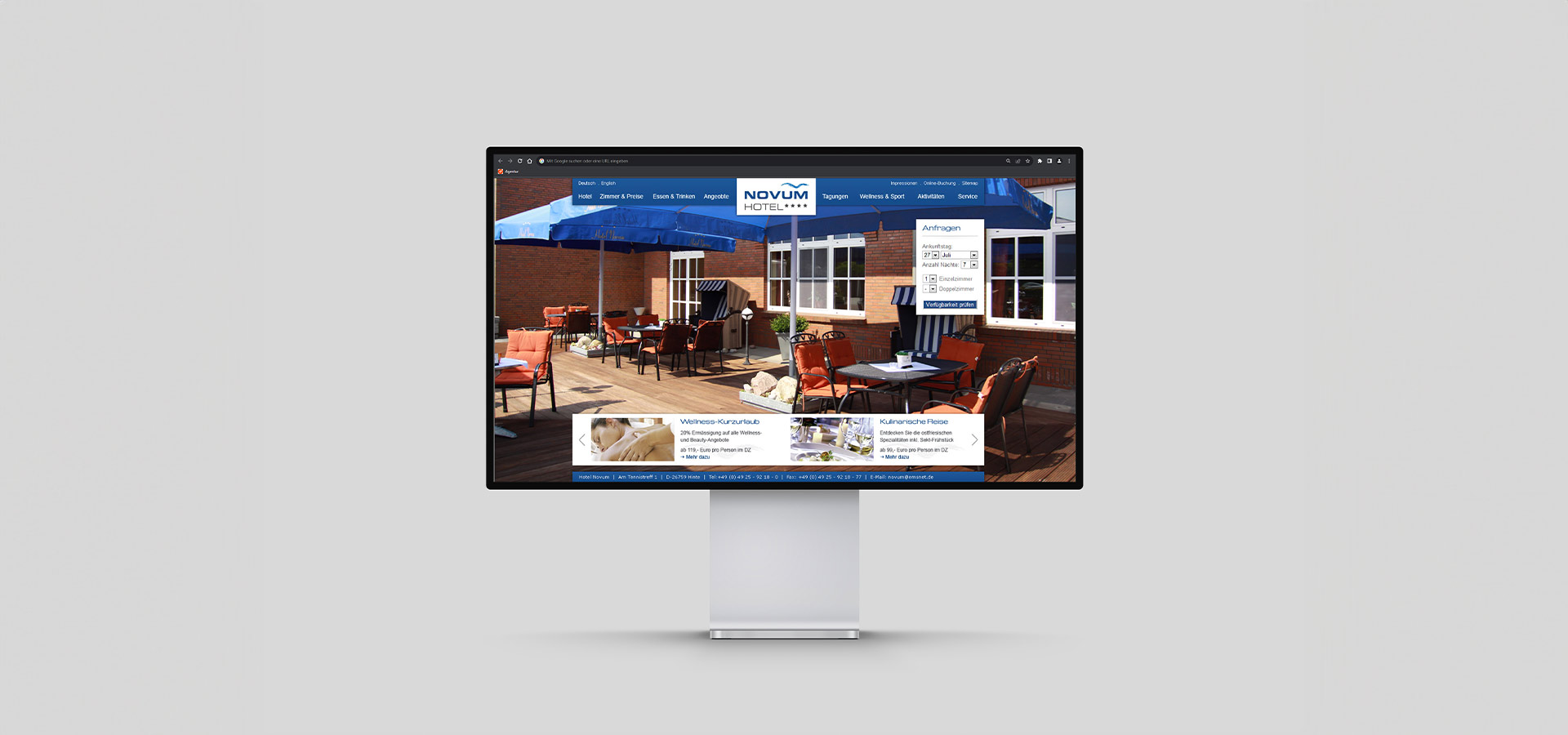Ansicht der Webseite vom Hotel Novum auf einem Computerbildschirm